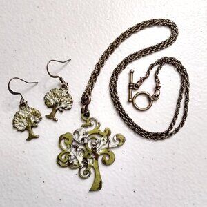 Tree of Life! Patina Painted Bronze Necklace & Earrings Set | Mossy Oak Colors